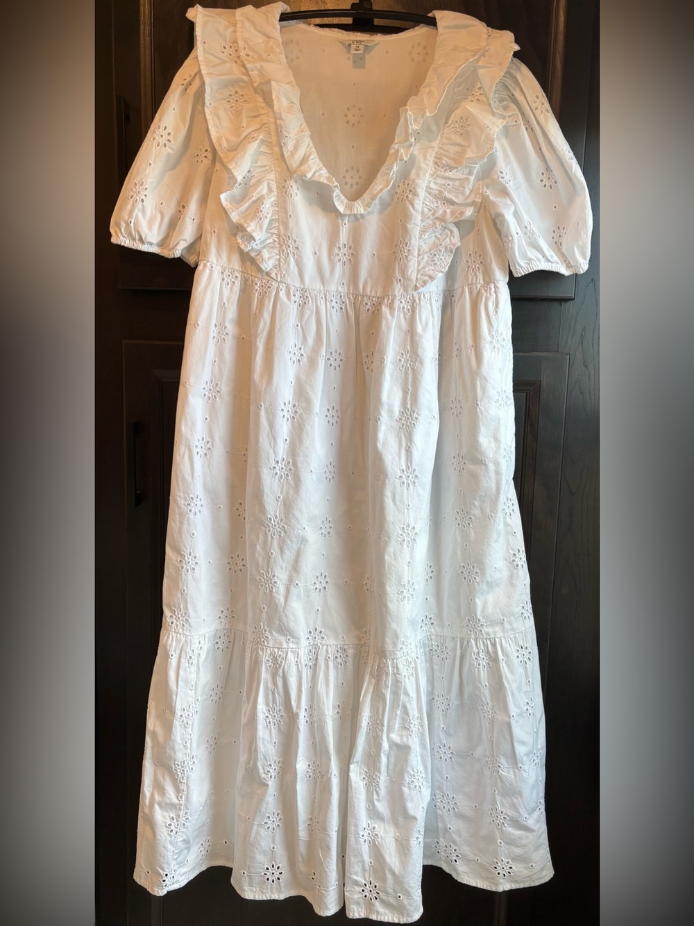 crown & ivy White Eyelet Ruffle Maxi Dress